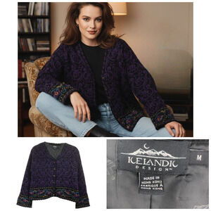 Vintage Y2K Icelandic Design Dark Floral Sweater Cottageore Farmhouse Sz M